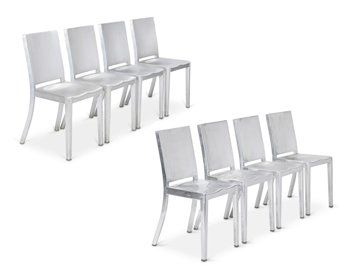 PHILIPPE STARCK (FRENCH, B. 1949) EIGHT 'HUDSON' CHAIRS; DESIGNED IN 2000; PRODUCED BY EMECO; EARLY: PHILIPPE STARCK (FRENCH, B. 1949)EIGHT 'HUDSON' CHAIRS; DESIGNED IN 2000; PRODUCED BY EMECO; EARLY 21ST CENTURY Aluminium; four with brushed finish and four with polished finish. Stamped to reverse 'E