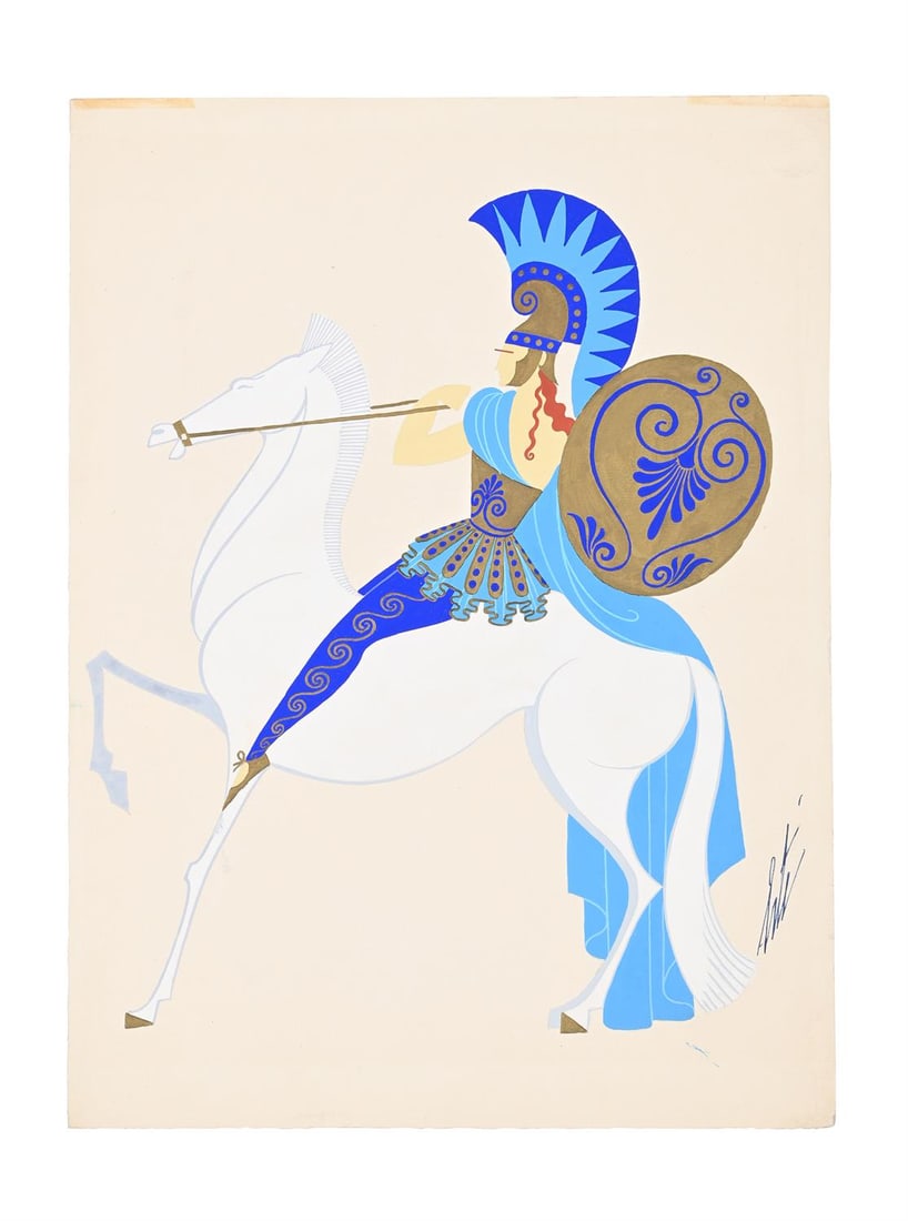λ ERTÉ (FRENCH 1892-1990); 'AMAZON ANTIQUE' COSTUME DESIGN; CIRCA 1935 (1 of 2)