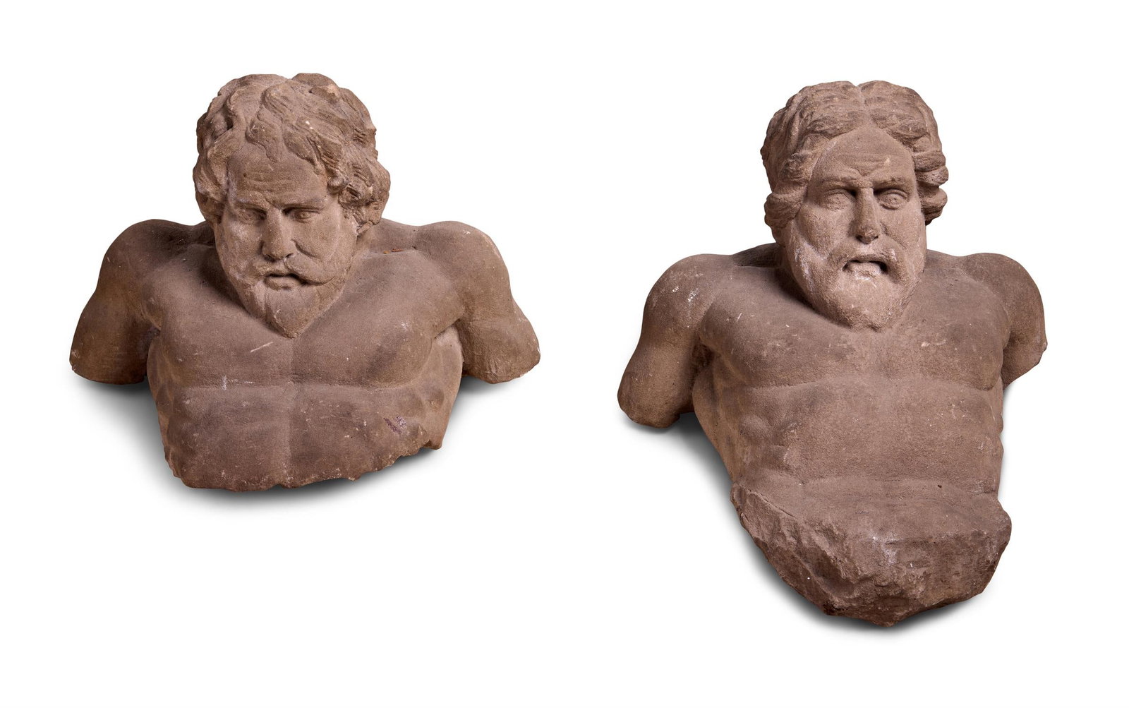 FOLLOWER OF JAN PIETER VAN BAURSCHEIT- TWO SANDSTONE BUSTS OR TERMS OF MYTHICAL GIANTS (1 of 3)
