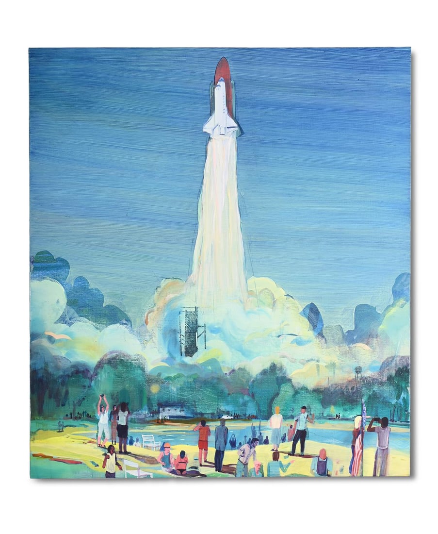 λ ‡ JULES DE BALINCOURT (FRENCH/AMERICAN B. 1972), THE SPECTACLE OF SPACE AND OTHER: λ‡ JULES DE BALINCOURT (FRENCH/AMERICAN B. 1972)THE SPECTACLE OF SPACE AND OTHER FALLACIESOil and collage on board 86 x 76.5cm (33¾ x 30 in.)UnframedPainted in 2015.Provenance:Galerie