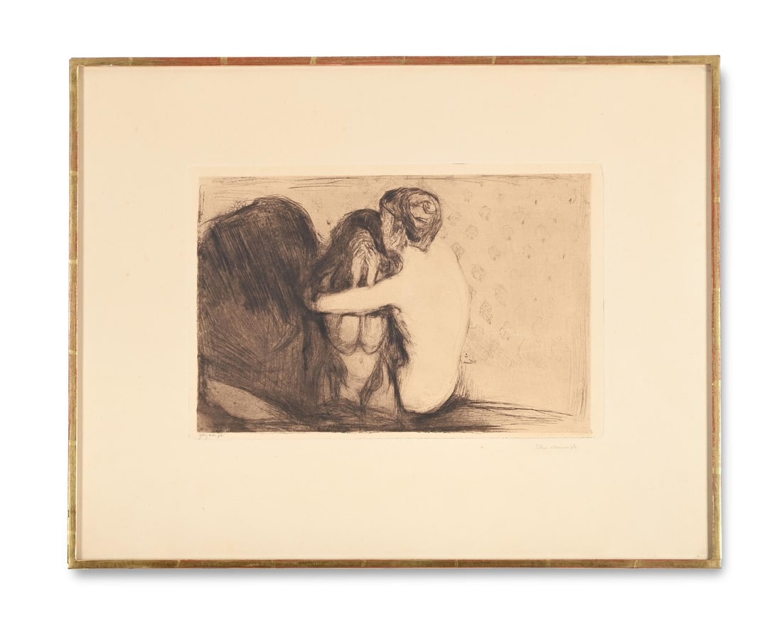 ‡EDVARD MUNCH (NORWEGIAN 1863-1944), TRØST (CONSOLATION) (WOLL 6): ‡ EDVARD MUNCH (NORWEGIAN 1863-1944)TRØST (CONSOLATION) (WOLL 6)Drypoint with etching printed in brownish-black ink, 1894, a fine richly inked impression with noticeable burr in the hair an