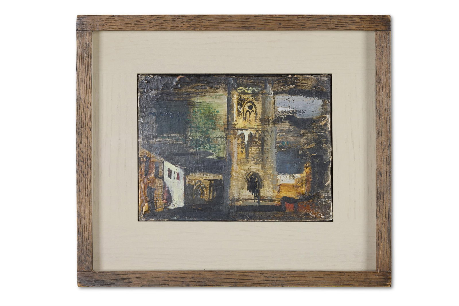 λ JOHN PIPER (BRITISH 1903-1992), CATHEDRAL SQUARE: ? JOHN PIPER (BRITISH 1903-1992)CATHEDRAL SQUARE Oil on canvas laid to board Signed (lower right)15 x 20.5cm (5¾ x 8 in.)Painted in 1947. Provenance:Buchholz Gallery, Curt Valentin, New York Pr