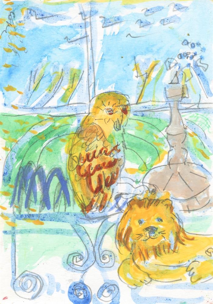 Elizabeth Cope, Owl, Lion, and Sundial from Conservatory, 2024 (1 of 2)