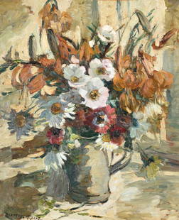 λ DOROTHEA SHARP (BRITISH 1874-1955), DAISIES AND LILIES IN A JUG: ? DOROTHEA SHARP (BRITISH 1874-1955) DAISIES AND LILIES IN A JU GOil on panel Signed (lower left)60.5 x 50cm (23¾ x 19½ in.)Provenance:Sale, Sotheby's, London, 25 March 2009, lot 307Acqu