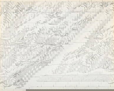λ WILLIAM ROBERTS (BRITISH 1895-1980),TREE CUTTERS: λ WILLIAM ROBERTS (BRITISH 1895-1980)TREE CUTTERSPencil, squared for transfer16 x 19cm (6¼ x 7¼ in.)Drawn in 1977.Provenance:Albemarle Gallery, London λ indicates that this lot may