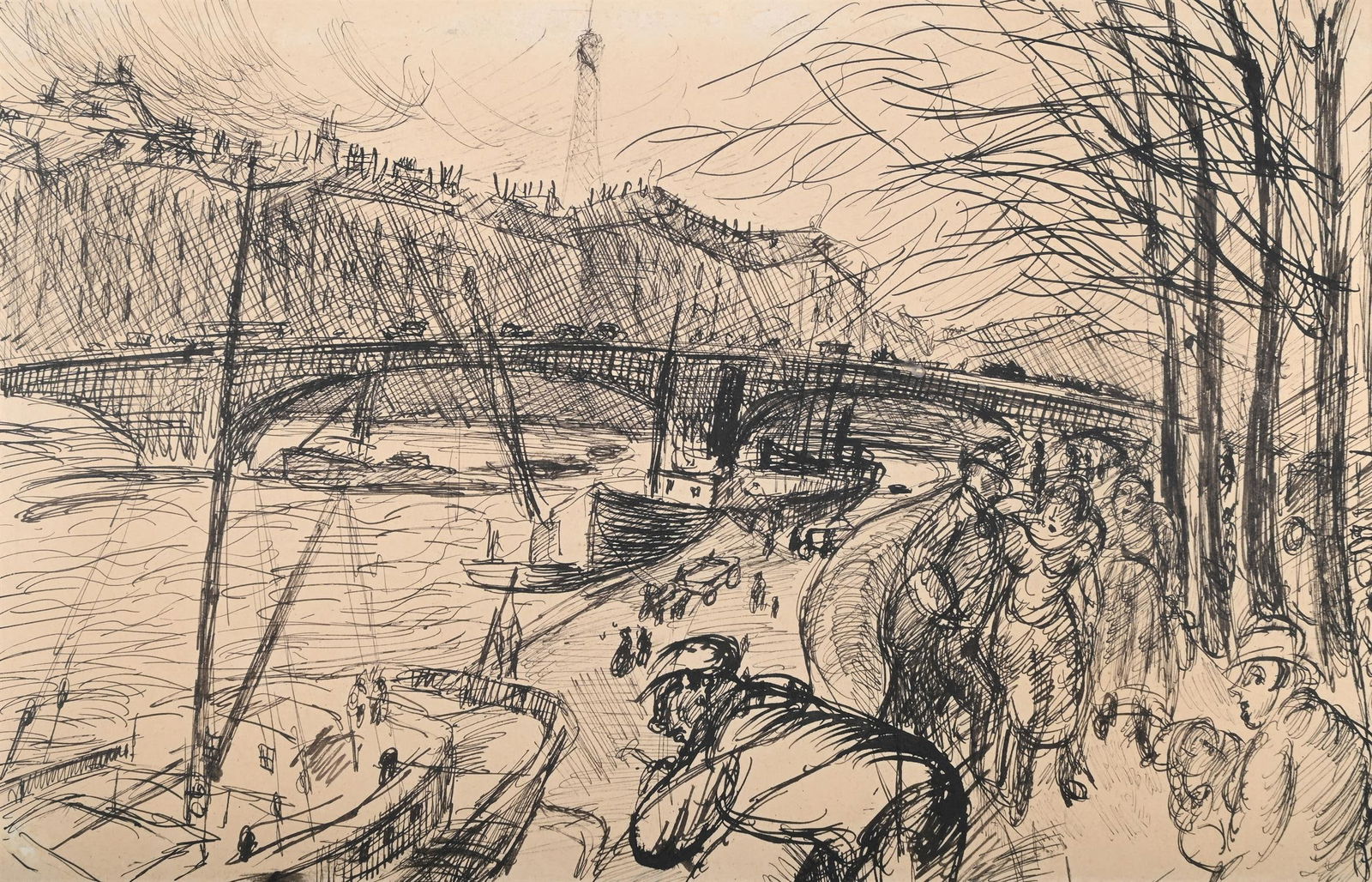 CHRISTOPHER WOOD (BRITISH 1901-1930), LA SEINE: CHRISTOPHER WOOD (BRITISH 1901-1930)LA SEINE Ink 19 x 29.5cm (7¼ x 11½ in.)Provenance:The Redfern Gallery, London Private Collection, J.J. Loch Esq. (acquired from the above in January 1945)