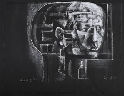 λ MICHAEL AYRTON (BRITISH 1921-1975), MAZE HEAD: λ MICHAEL AYRTON (BRITISH 1921-1975)MAZE HEADWhite chalkSigned (lower left) and dated 24.4.65 (lower right)45.5 x 58cm (17¾ x 22¾ in.)Provenance:Private Collection, Jorge & Mayotte Lewi