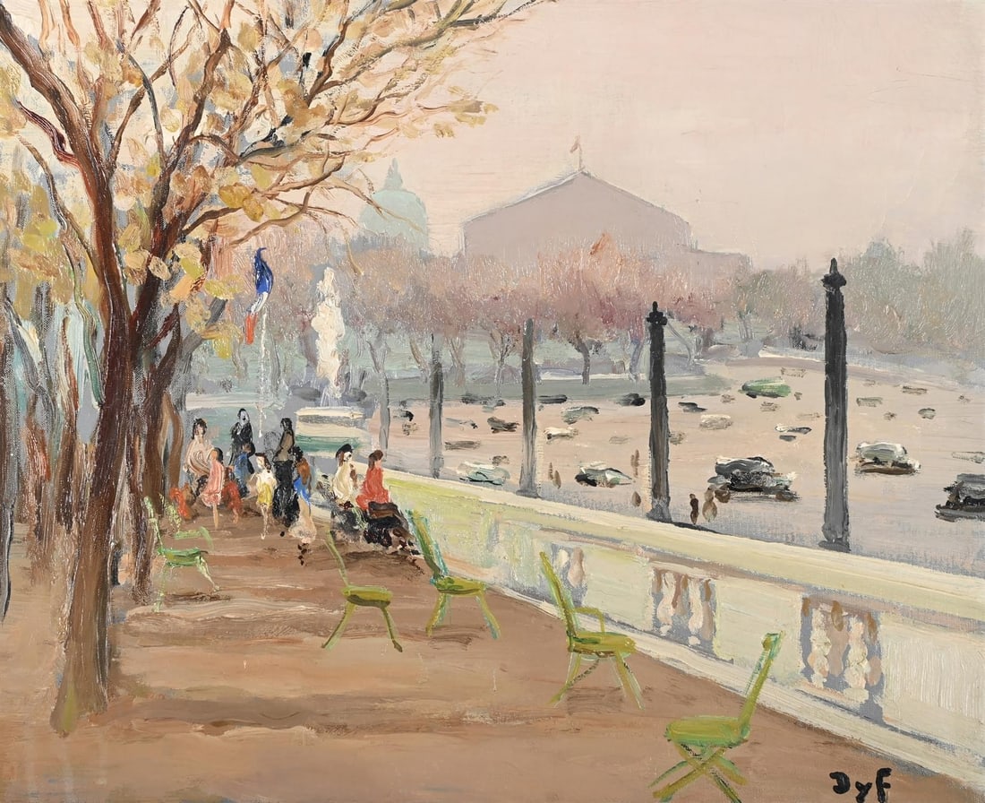 λ MARCEL DYF (FRENCH 1899-1985), PLACE DE LA CONCORDE: λ MARCEL DYF (FRENCH 1899-1985)PLACE DE LA CONCORDEOil on canvas Signed (lower right)38 x 46cm (14¾ x 18 in.)Painted circa 1945. The work is registered in the Marcel Dyf Archive under N°