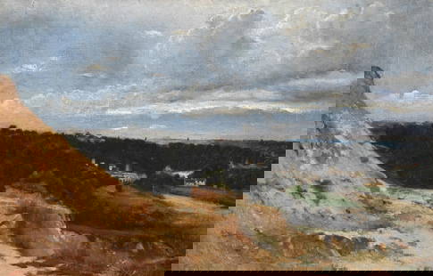 ATTRIBUTED TO STANISLAS LÉPINE (FRENCH 1835 -1892), VUE DE LA COTE NORMANDE: ATTRIBUTED TO STANISLAS LÉPINE (FRENCH 1835 -1892)VUE DE LA COTE NORMANDEOil on canvas Indistinctly signed (lower left)32 x 50cm (12½ x 19½ in.)Provenance:Sale, Sotheby's, 24 March 1983