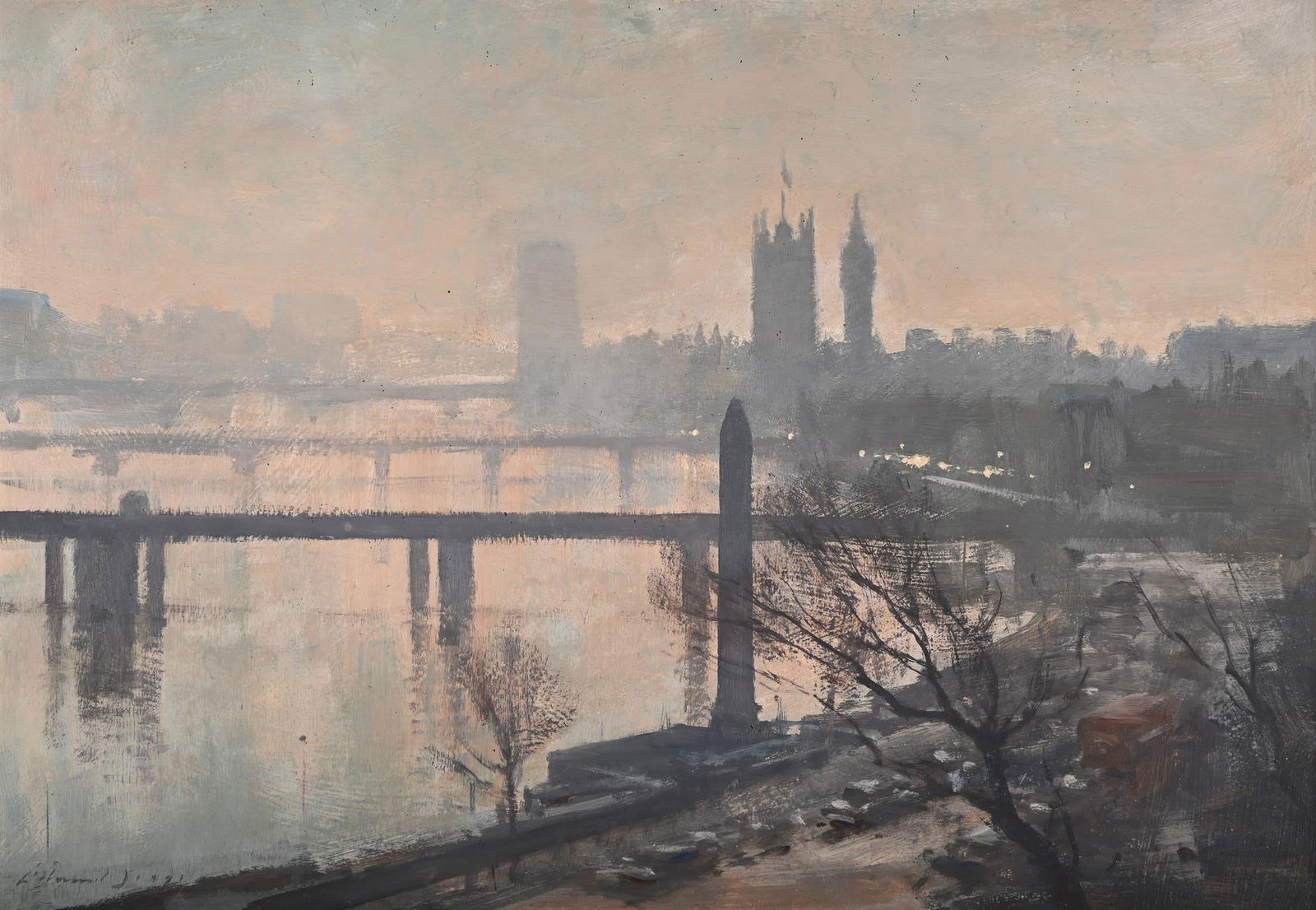 λ EDWARD SEAGO (BRITISH 1910-1974), THE THAMES AT WESTMINSTER: λ EDWARD SEAGO (BRITISH 1910-1974)THE THAMES AT WESTMINSTER Oil on board Signed (lower left) titled (verso) 35 x 51cm (13¾ x 20 in.)Provenance:Marlborough Fine Art Ltd., London Sale, Sotheby