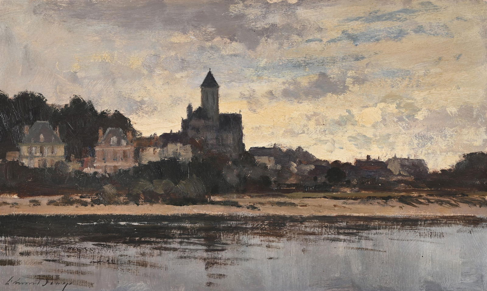 λ EDWARD SEAGO (BRITISH 1910-1974), A CHURCH BY THE SEINE: λ EDWARD SEAGO (BRITISH 1910-1974)A CHURCH BY THE SEINE Oil on board Signed (lower left); titled (verso)30 x 51cm (11¾ x 20 in.)Provenance:P & D Colnaghi & Co. Ltd., London Sale, Christie's,