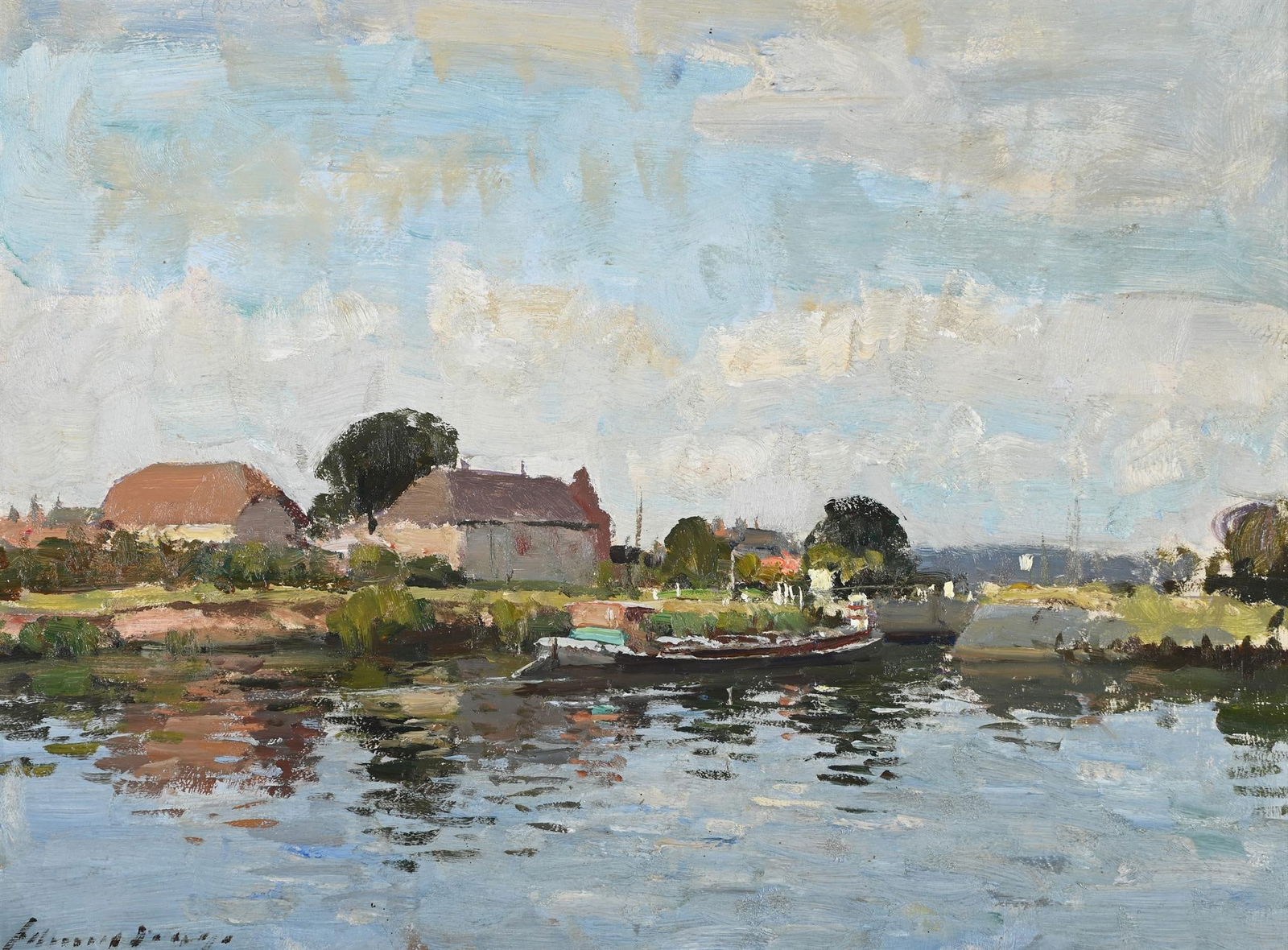 λ EDWARD SEAGO (BRITISH 1910-1974), THE LOCK AT GARENNE: λ EDWARD SEAGO (BRITISH 1910-1974)THE LOCK AT GARENNE Oil on board Signed (lower left); titled (verso)30.5 x 40.5cm (12 x 15¾ in.)Provenance:Richard Green, London λ indicates that this