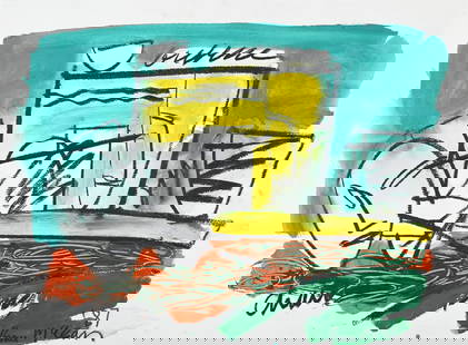 λ BRUCE MCLEAN (BRITISH B. 1944), UNTITLED: λ BRUCE MCLEAN (BRITISH B. 1944)UNTITLEDGouache, ink and acrylic on paperSigned and dated '87 (lower right)56 x 75cm (22 x 29½ in.)Provenance:Galerie Gmyrek, Dusseldorf λ indicates that