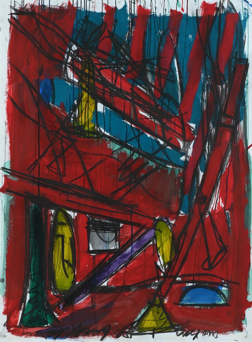 λ BRUCE MCLEAN (BRITISH B. 1944), TWO BOYS, ONE FIREPLACE: λ BRUCE MCLEAN (BRITISH B. 1944)TWO BOYS, ONE FIREPLACEAcrylic and ink on paperSigned and dated 1987 (lower right), titled (along upper edge)137 x 100cm (53¾ x 39¼ in.)Provenance:Galeri