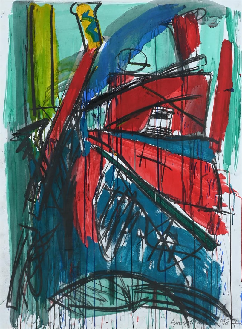 λ BRUCE MCLEAN (BRITISH B. 1944), UNTITLED: λ BRUCE MCLEAN (BRITSH B. 1944)UNTITLEDAcrylic and ink on paperSigned and dated 1987 (lower right)137 x 100cm (53¾ x 39¼ in.)Provenance:Galerie Gmyrek, Dusseldorf λ indicates that
