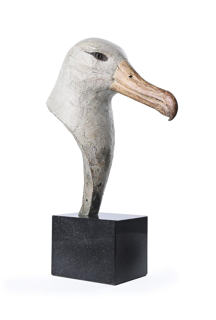 λ HAMISH MACKIE (BRITISH B. 1973), ALBATROSS: λ HAMISH MACKIE (BRITISH B. 1973)ALBATROSSBronze with white patinaSigned, dated 2011 and numbered 3/12 (to underside)Height (excluding base): 36cm (14in.) λ indicates that this lot may be su