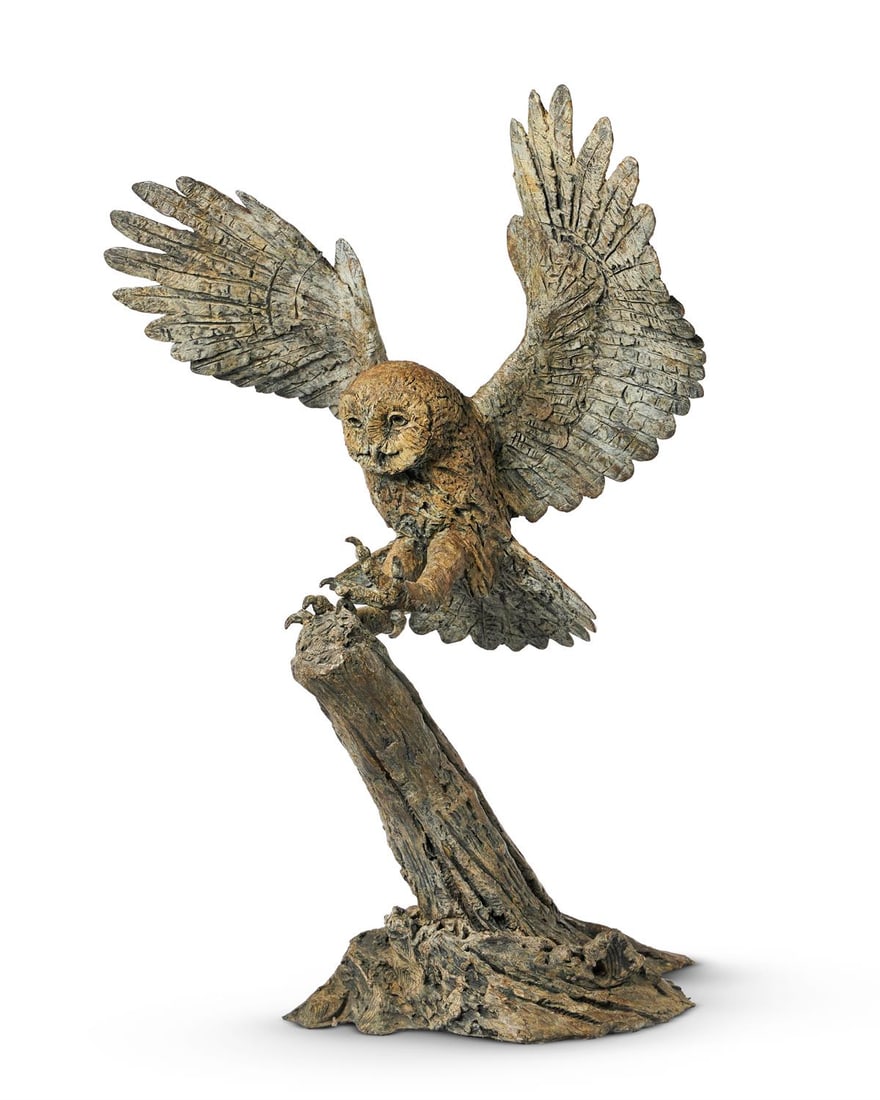 λ HAMISH MACKIE (BRITISH B. 1973), OWL IN FLIGHT: λ HAMISH MACKIE (BRITISH B. 1973)OWL IN FLIGHTBronze Signed, dated 2020 and numbered 12/12 Height: 75cm (29½in.) λ indicates that this lot may be subject to Droit de Suite royalty charg