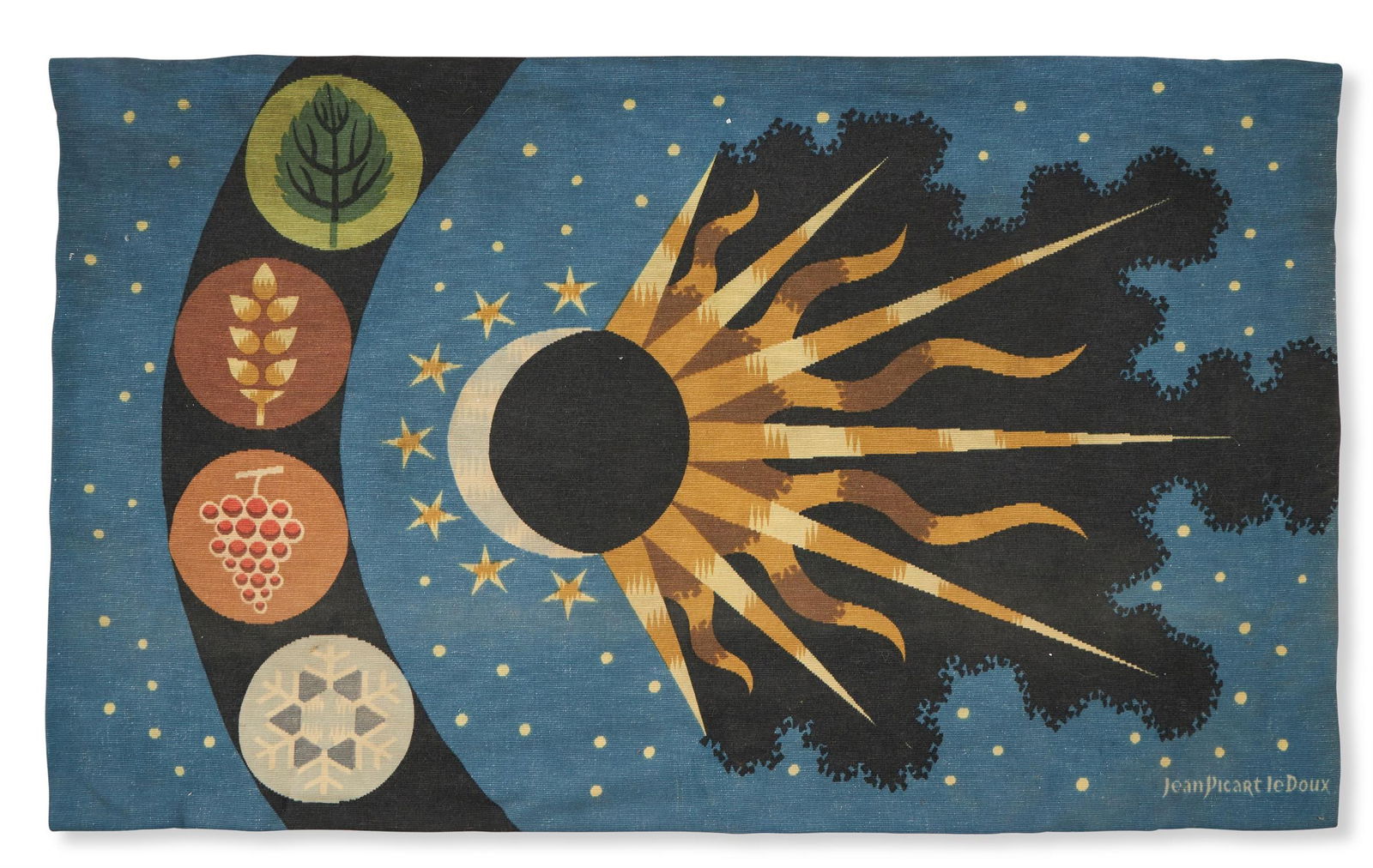 JEAN PICART LE DOUX (FRENCH, 1902-1982) 'LES SAISONS' TAPESTRY; MID 20TH CENTURY: JEAN PICART LE DOUX (FRENCH, 1902-1982)'LES SAISONS' TAPESTRY; MID 20TH CENTURYWool (and lined)Signed in the cloth, with manufacturer's label to the reverse88cm x 170cm