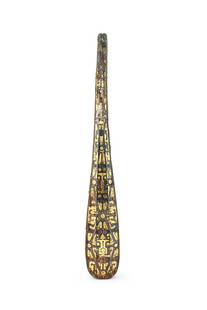 A large Chinese gold and silver inlaid belt hook: A large Chinese gold and silver inlaid belt hook, Warring States period (c. 475 - 221 BC), 26cm longProvenance:Private CollectionSee two closely related gold and silver-inlaid bronze belt hooks decora