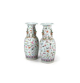 A large pair of Cantonese Famille Rose 'Butterfly' vases (1 of 5)