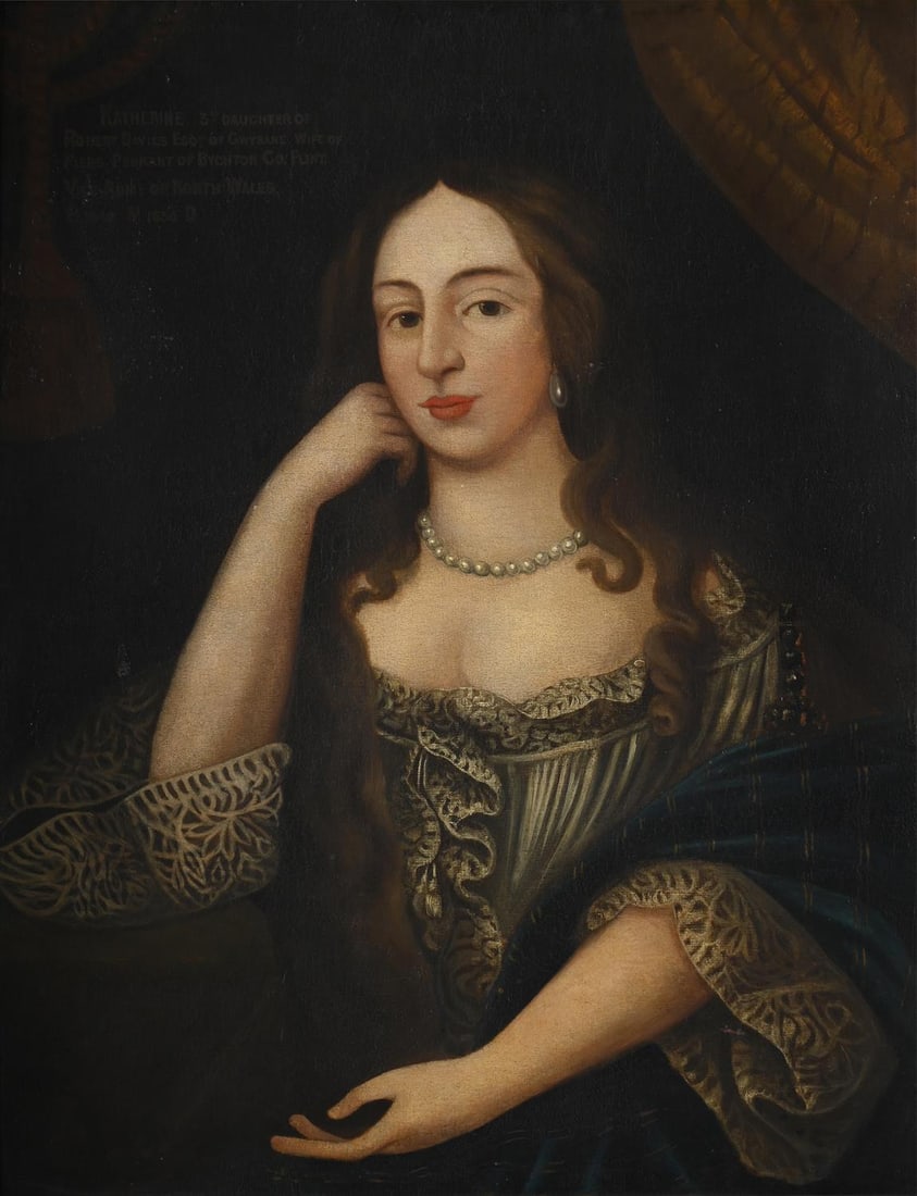 CIRCLE OF HENRI GASCAR (FRENCH CIRCA 1635-1701), PORTRAIT OF KATHERINE (B. 1642): CIRCLE OF HENRI GASCAR (FRENCH CIRCA 1635-1701)PORTRAIT OF KATHERINE (B. 1642), 3RD DAUGHTER OF ROBERT DAVIES, WIFE OF PIERS PENNANT OF BYCHA, CO. FINCHOil on canvasWith identifying inscription (upper