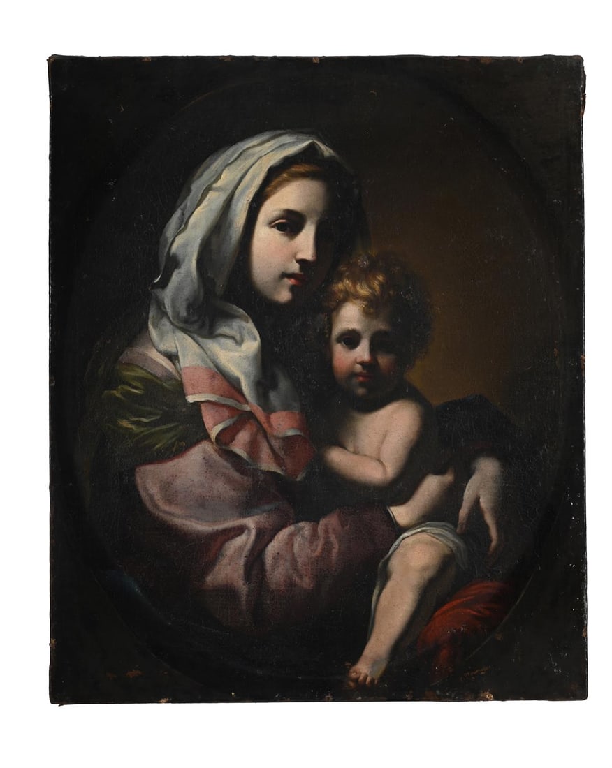 ONORIO MARINARI (ITALIAN 1627 - 1715), THE MADONNA AND CHILD: ONORIO MARINARI (ITALIAN 1627 - 1715)THE MADONNA AND CHILD Oil on canvas, framed oval87 x 71cm (34¼ x 27¾ in.)Provenance: Mr. Nicholson, Rome, 1840, April (according to inscription on verso)