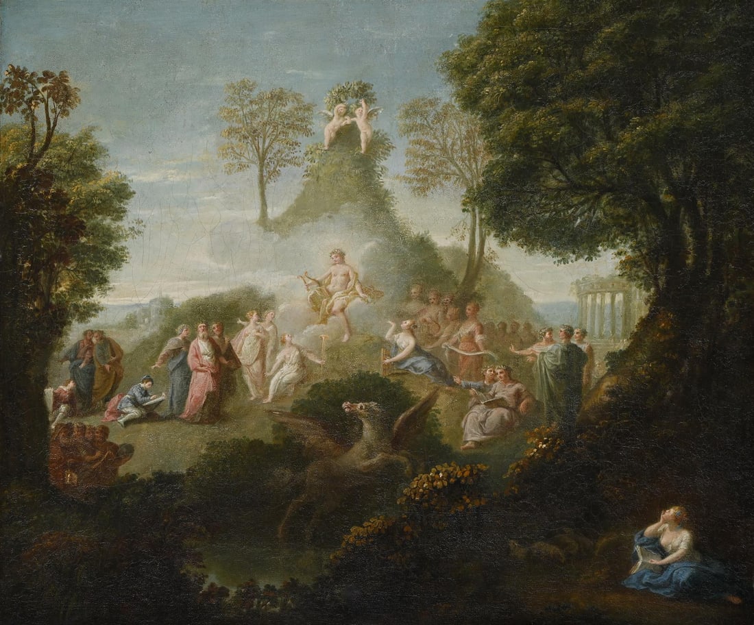 FOLLOWER OF FRANCESCO ZUCCARELLI, THE PARNASSUS: FOLLOWER OF FRANCESCO ZUCCARELLITHE PARNASSUSOil on canvas63.5 x 76cm (25 x 29¾ in.)