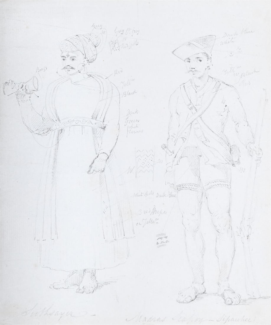 THOMAS DANIELL (BRITISH 1749 - 1840), A SOOTHSAYER AND A MADRAS SEAPOY - SIPAUHEE (1 of 3)