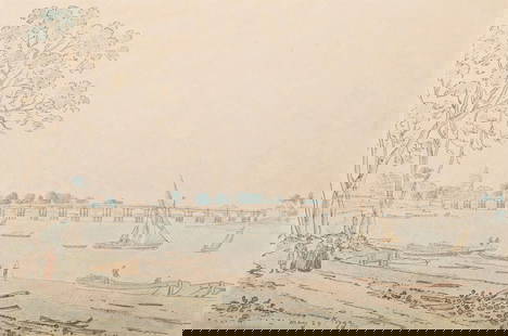 JOSEPH FARINGTON (BRITISH 1747-1821), CHELSEA BRIDGE: JOSEPH FARINGTON (BRITISH 1747-1821)CHELSEA BRIDGEPencil and watercolourDated `May 24th 1792' (lower left)20.3 x 30.3cm (7 x 11¾ in.)Provenance:The Fine Art Society, London, 1945Miss C. MegrozSal