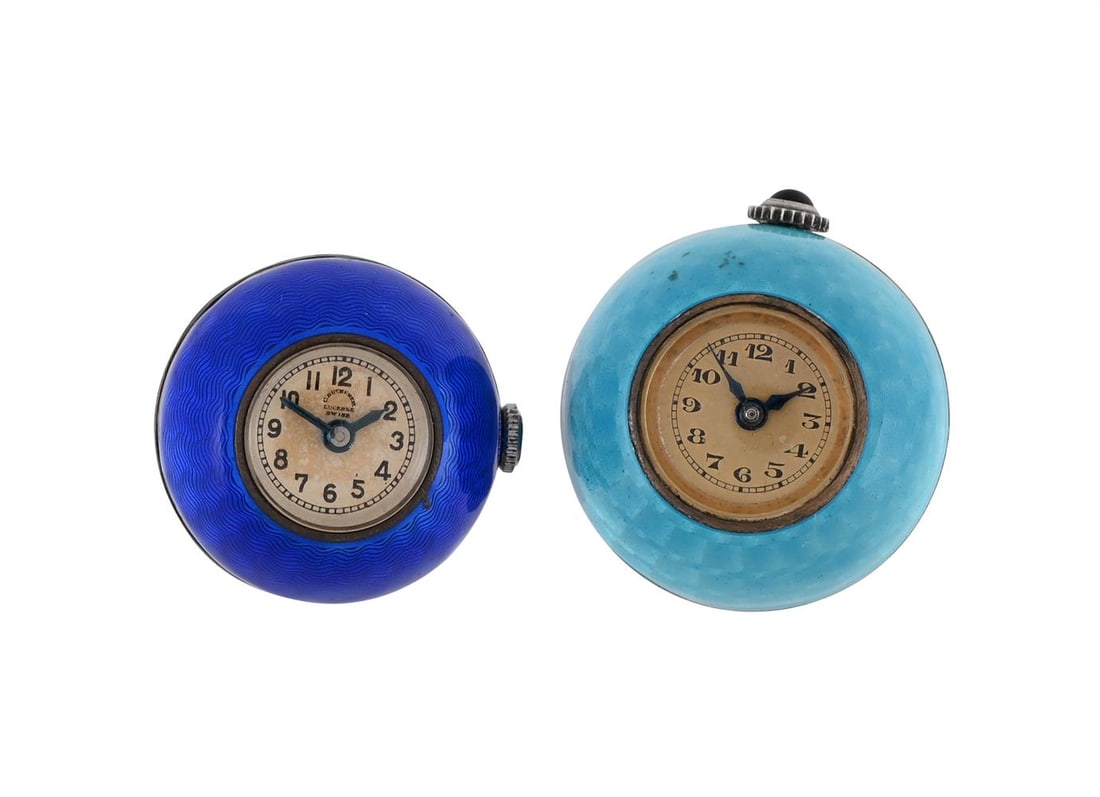 C. BUCHERER, A SILVER AND ENAMEL BALL WATCH: C. BUCHERER A SILVER AND ENAMEL BALL WA