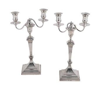 A PAIR OF VICTORIAN TWIN LIGHT CANDELABRA WITH LATER SCONCES: A PAIR OF VICTORIAN TWIN LIGHT CANDELABRA WITH LATER SCONCES
