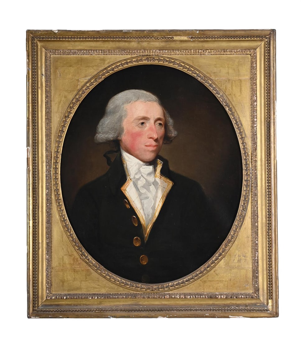 GILBERT STUART (AMERICAN 1755 -1828), PORTRAIT OF WILLIAM GEORGE DIGGES LA TOUCHE: GILBERT STUART (AMERICAN 1755 -1828) PORTRAIT OF WILLIAM GEORGE DIGGES LA TOUCHEOil on canvas, oval76 x 63.5cm (29¾ x 25 in.)Painted circa 1788.Provenance: The La Touche Family, Hayle, CornwallSa