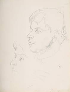 λ HILDA CARLINE & SIR STANLEY SPENCER, DOUBLE PORTRAIT OF STANLEY: ? HILDA CARLINE (BRITISH 1889-1950) & SIR STANLEY SPENCER (BRITISH 1891-1959)DOUBLE PORTRAIT OF SIR STANLEY SPENCER Pencil Inscribed Done on our honeymoon and a demonstration of how it should/ be done
