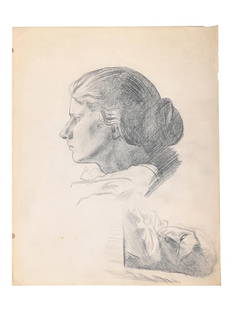 SYDNEY WILLIAM CARLINE (BRITISH 1888-1929), DOUBLE PORTRAIT OF HILDA CARLINE: SYDNEY WILLIAM CARLINE (BRITISH 1888-1929)DOUBLE PORTRAIT OF HILDA CARLINE Pencil 36.5 x 28.5cm (14&frac14; x 11 in.)Drawn in 1920. This lot is unframed.Provenance:From the Estate of Sir Stanley Spenc