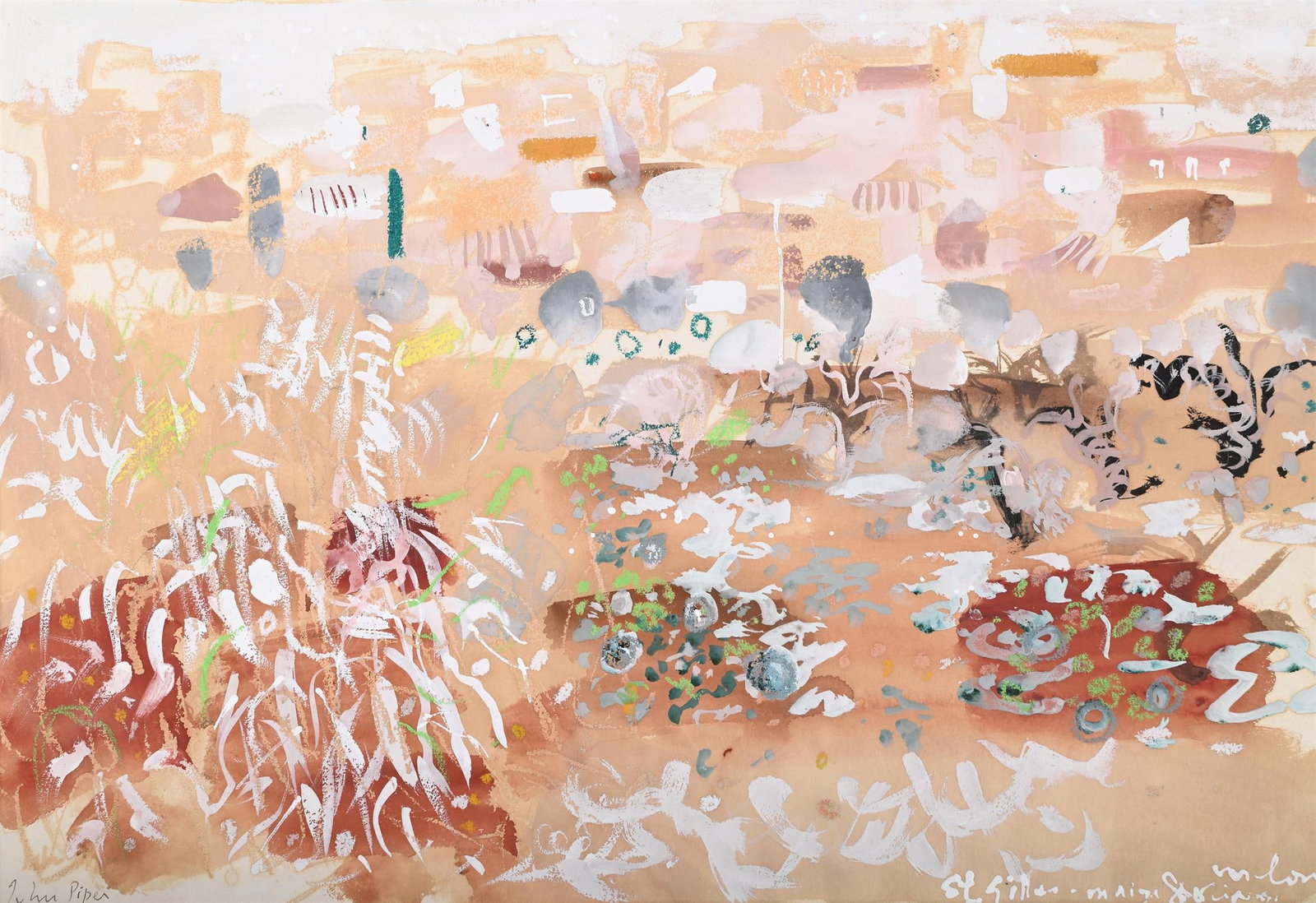 λ JOHN PIPER (BRITISH 1903-1992), MELON PATCH AT ST. GILLES: λ JOHN PIPER (BRITISH 1903-1992)MELON PATCH AT ST. GILLESWatercolour and gouacheSigned and inscribed Melons/St. Gilles [...] (lower right)37 x 53cm (14½ x 20¾ in.)Provenance:Estate of K