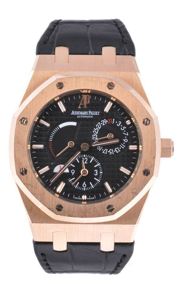Audemars Piguet, Royal Oak, a gentleman's 18 carat: Audemars Piguet, Royal Oak, a gentleman's 18 carat pink gold wristwatch, circa 2010, ref. 16299, no. 0873, the three piece screw down case with octagonal bezel and back, the black dial, with subsidiar