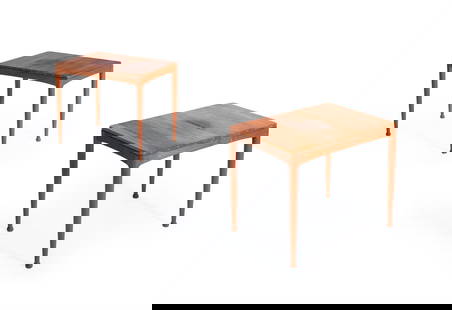 ENGSTROM & MYRSTRAND FOR TINGSTRÖMS, A PAIR OF TEAK 'MICADO' SIDE TABLES, SWEDISH, MID 20TH: ENGSTRÖM & MYRSTRAND FOR TINGSTRÖMSA PAIR OF TEAK 'MICADO' SIDE TABLES, SWEDISH, MID 20TH CENTURYBra Bohag or My Home collection each 50cm high, 59cm wide, 45cm deepProvenance: Purchased from 1st Mo