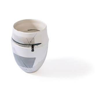 λ HANNAH TOUNSEND (BRITISH), PRINT VESSEL, MODERN: ? HANNAH TOUNSEND (BRITISH), PRINT VESSELMODERN21cm high, 16cm diameter Provenance:Purchased from Hannah Tounsend CeramicsHannah Tounsend, a Rutland based studio ceramicist, has won multiple awards in