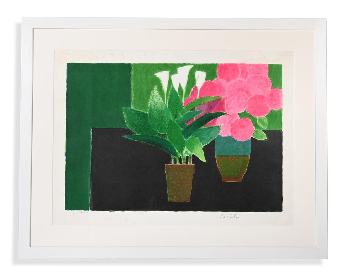 λ BERNARD CATHELIN (FRENCH 1919-2004), STILL LIFE WITH CALLE LILLIES & PEONIES: ? BERNARD CATHELIN (FRENCH 1919-2004)STILL LIFE WITH CALLE LILLIES & PEONIESLithograph printed in coloursSigned in pencil, inscribed Epreuve d'artiste59 x 80cm (23 x 31¼ in.) ? indicates that t
