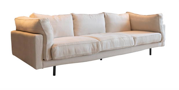 DE PADOVA (ITALIAN) , A 'SQUARE 16' SOFA, DESIGNED 2004, 2016, MODERN: DE PADOVA (ITALIAN) A 'SQUARE 16' SOFA, DESIGNED 2004, 2016, MODERN63cm high, 250cm wide, 92cm deep TOGETHER WITH Two pairs of beige cushions, 38 x 38cm, two pairs of cream cushions, 35 x 35cm and a l