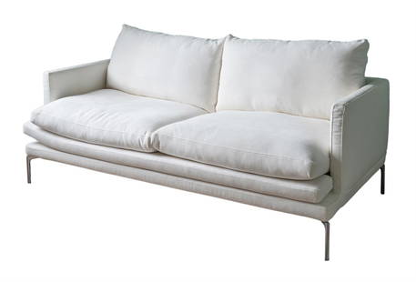 DAMIAN WILLIAMSON (BRITISH, 1974-2024) FOR ZANOTTA, A 'WILLIAM' SOFA, DESIGNED 2010, 2015, MODERN: DAMIAN WILLIAMSON (BRITISH, 1974-2024) FOR ZANOTTAA 'WILLIAM' SOFA, DESIGNED 2010, 2015, MODERNIn cream upholstery, steel frame87cm high, 180cm wide, 90cm deepTOGETHER WITH Two pairs of orange cushion