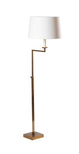 AN ADJUSTABLE FLOOR LAMP, MODERN: AN ADJUSTABLE FLOOR LAMPMODERNPatinated metal, of angled form, with white shade135cm high, base 17cm x 17cm