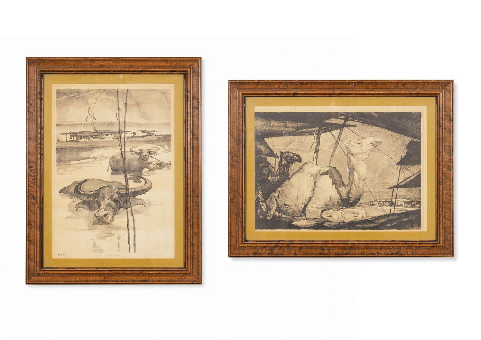 JACK MARTIN SMITH (AMERICAN 1911-1993), PAIR OF ETCHINGS; WATER BUFFALO AND CAMELS (1 of 3)