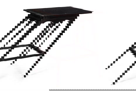 A LATE VICTORIAN AESTHETIC MOVEMENT EBONISED OCCASIONAL TABLE, LATE 19TH CENTURY: A LATE VICTORIAN AESTHETIC MOVEMENT EBONISED OCCASIONAL TABLELATE 19TH CENTURY55.5cm high, 51cm square