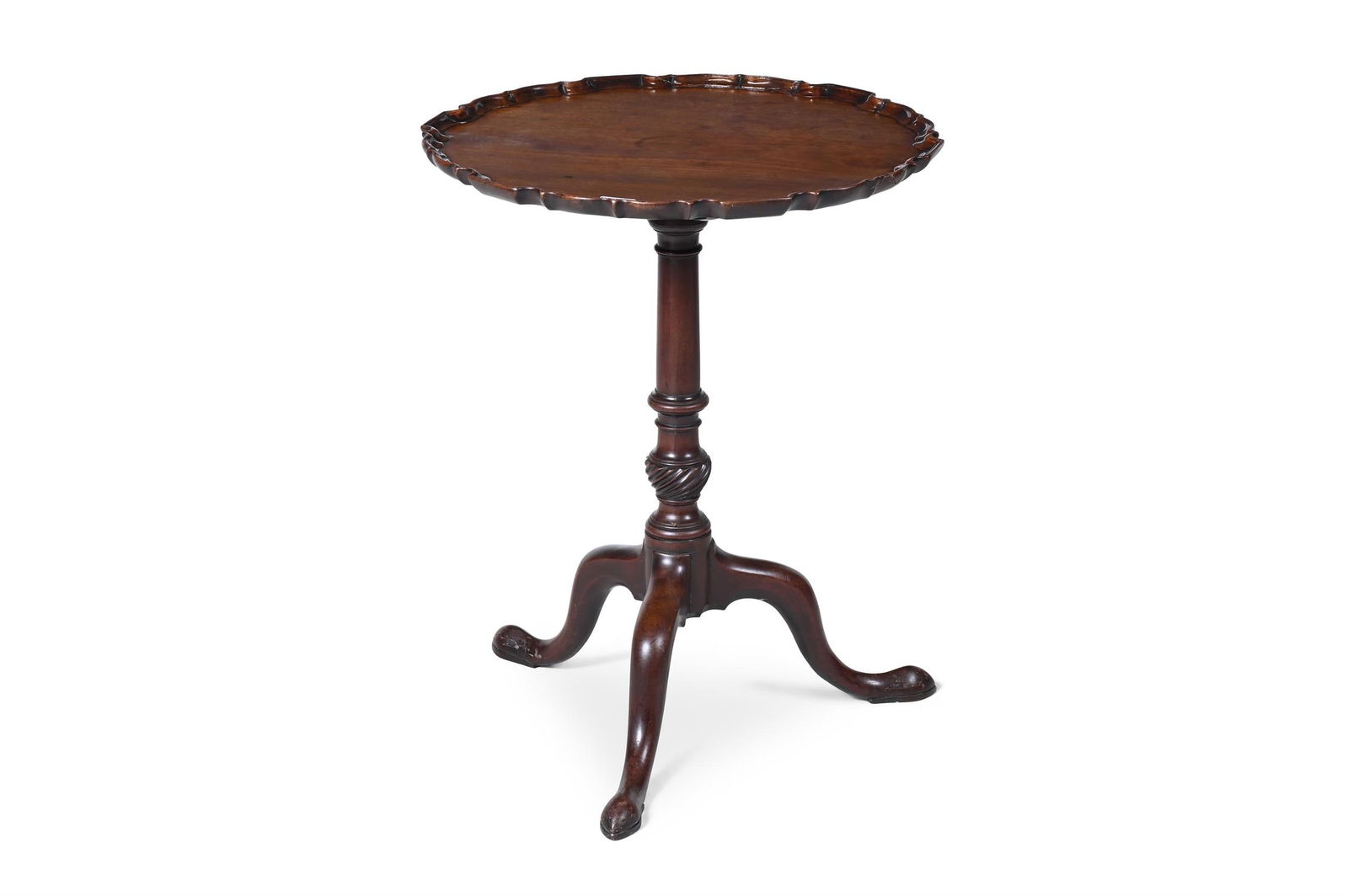 A GEORGE III MAHOGANY TRIPOD TABLE, CIRCA 1760: A GEORGE III MAHOGANY TRIPOD TABLE CIRCA 1760With piecrust carved tilt top70cm high, the top 56cm diameter