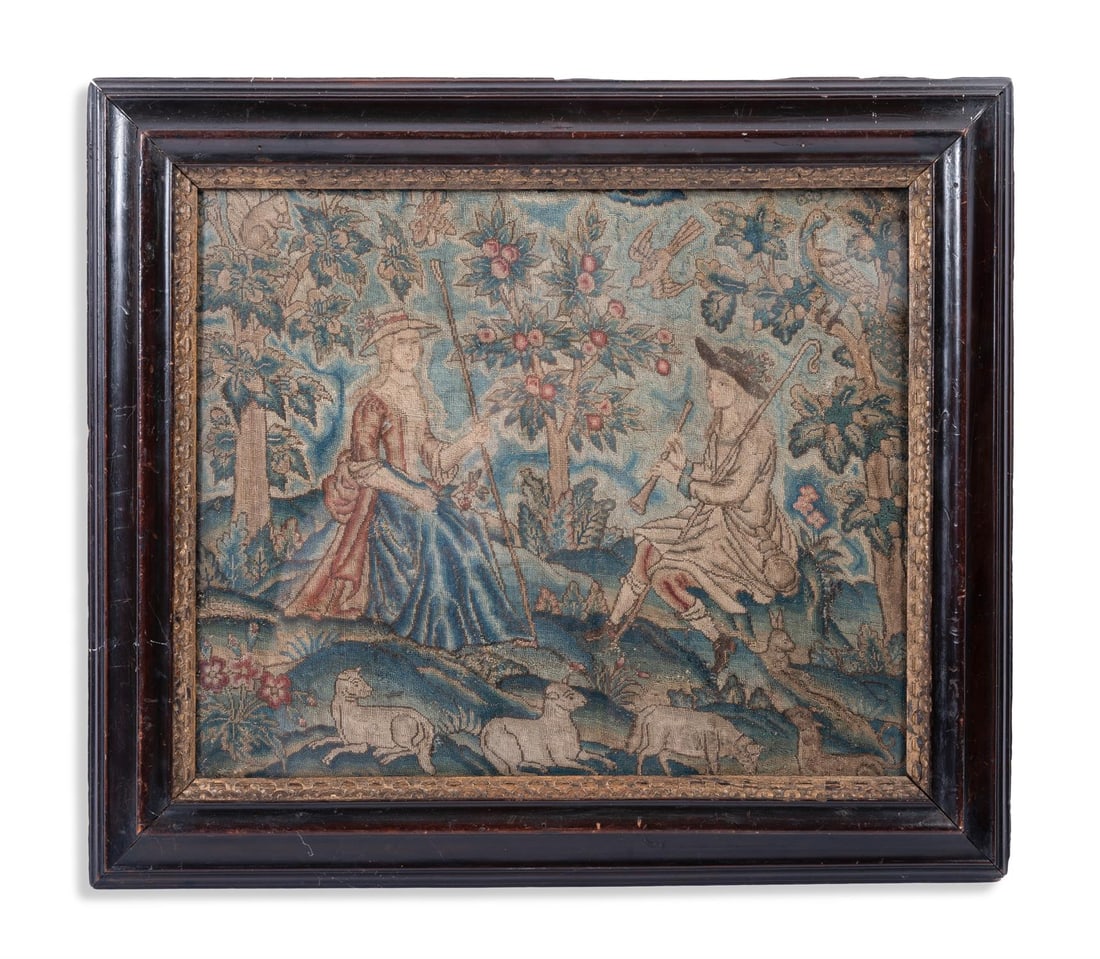 TWO FRAMED NEEDLEPOINT PICTURES, LATE 17TH OR EARLY 18TH CENTURY (1 of 2)