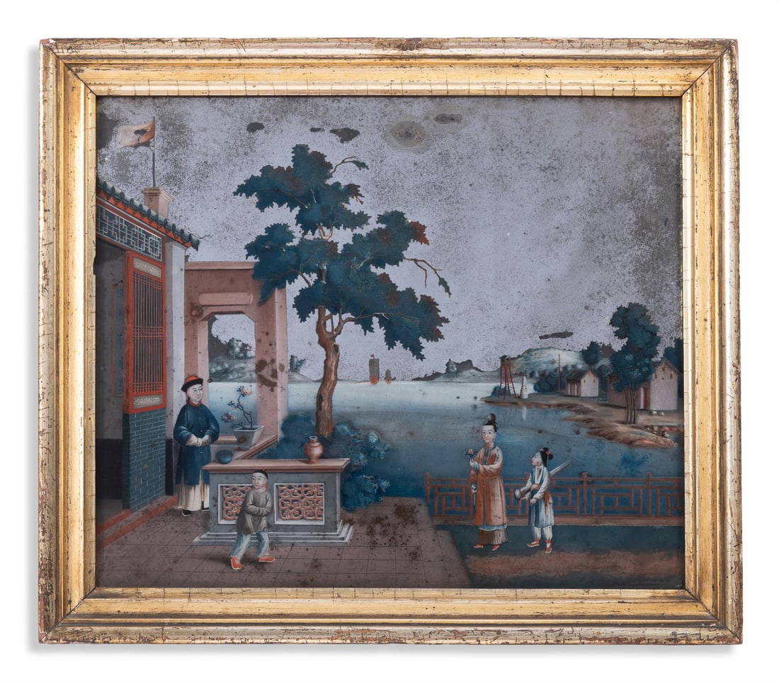 A CHINESE EXPORT REVERSE MIRROR PAINTING, LATE 18TH CENTURY
