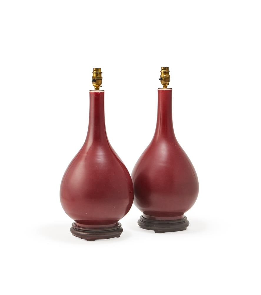 A PAIR OF CHINESE FLAMBE VASES ADAPTED AS LAMPS, 20TH CENTURY (1 of 2)