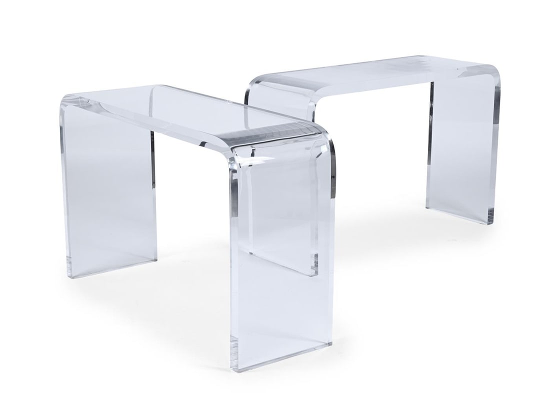 A PAIR OF PERSPEX CONSOLE TABLES, OF RECENT MANUFACTURE: A PAIR OF PERSPEX CONSOLE TABLES OF REC
