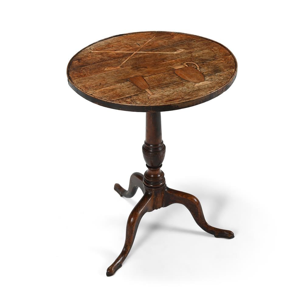 A GEORGE III OAK AND ASH TILT-TOP TRIPOD TABLE, CIRCA 1770: A GEORGE III OAK AND ASH TILT-TOP TRIPOD TABLE